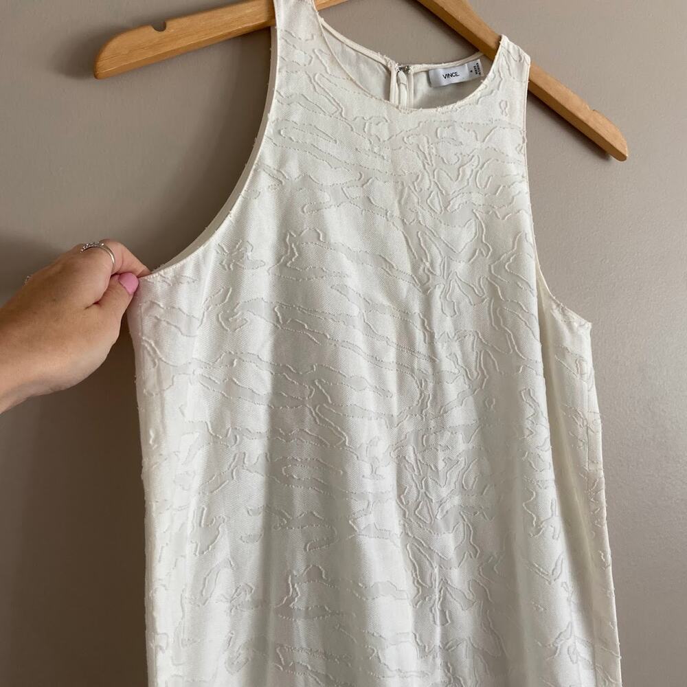 VINCE Burnout Sleeveless Jacquard Ivory White Cotton Silk Blend Trapeze Dress 4 - Picture 4 of 8